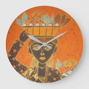 Afrikanische Frau mit Korb Kunstprint Große Wanduhr