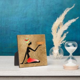 Afrikanische Frau mit Schalen-Silhouette-Plakette Fotoplatte