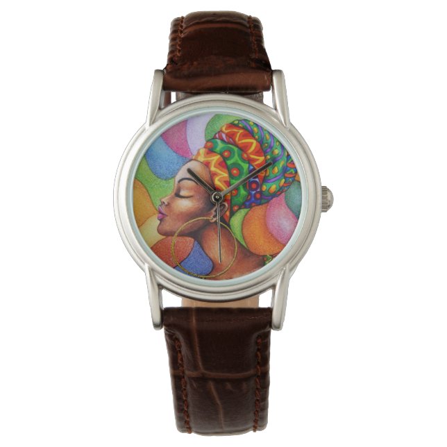 Afrikanische Frau mit traditionellem Wachs Armbanduhr (Vorderseite)