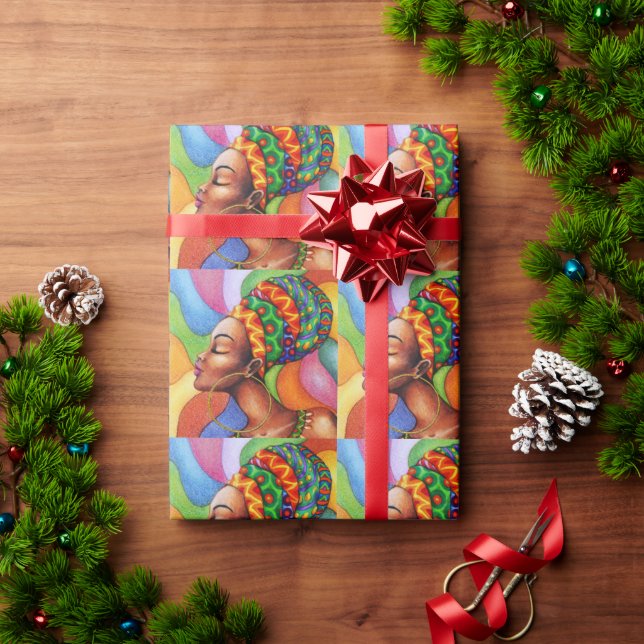 Afrikanische Frau mit traditionellem Wachs Geschenkpapier (Feiertagsgeschenk)