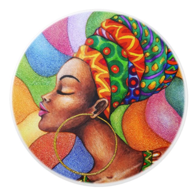 Afrikanische Frau mit traditionellem Wachs Keramikknauf (Vorderseite)