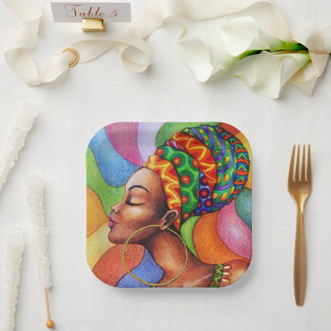 Afrikanische Frau mit traditionellem Wachs Pappteller (Hochzeit)