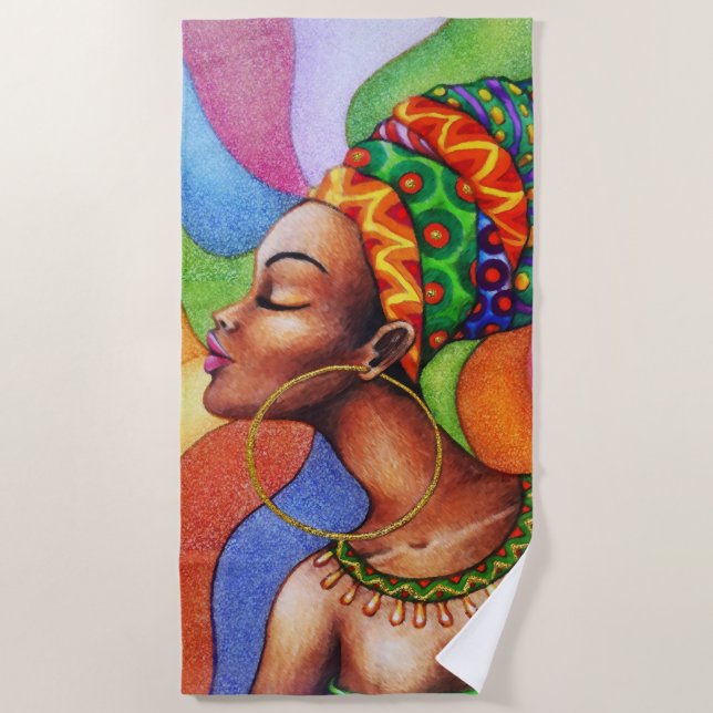 Afrikanische Frau mit traditionellem Wachs Strandtuch (Vorderseite)