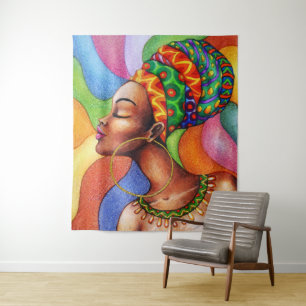 Afrikanische Frau mit traditionellem Wachs Wandteppich