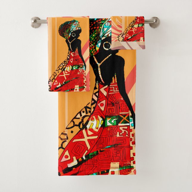 Afrikanische Frau Orange Abstraktes Bad Handtuch S Badhandtuch Set (Insitu)