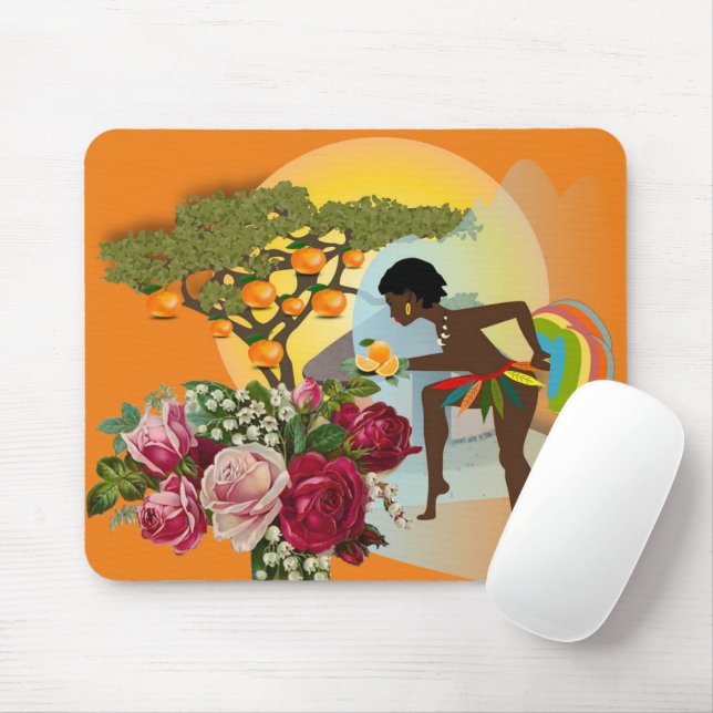 Afrikanische Frau Orange Blumenmouse Pad! Mousepad (Mit Mouse)