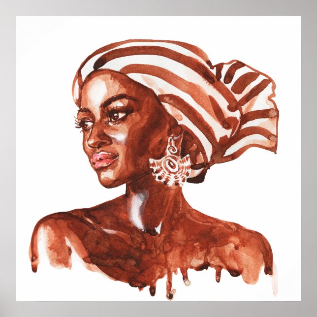 Afrikanische Frau, realistisches Kunstwerk. Aquare Poster (Vorne)