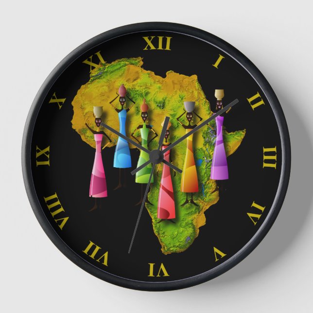 Afrikanische Frauen in Afrika auf Karte in farbige Uhr (Vorderseite)