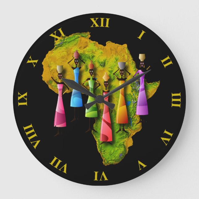 Afrikanische Frauen in farbenfrohen Kleider auf de Große Wanduhr (Vorderseite)