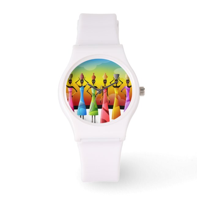 Afrikanische Frauen mit Töpferei auf den Köpfen Armbanduhr (Vorderseite)