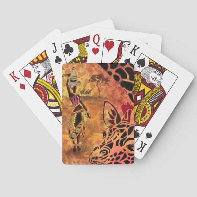 Afrikanische Frauen und Giraffen spielen Karten Spielkarten (Rückseite)