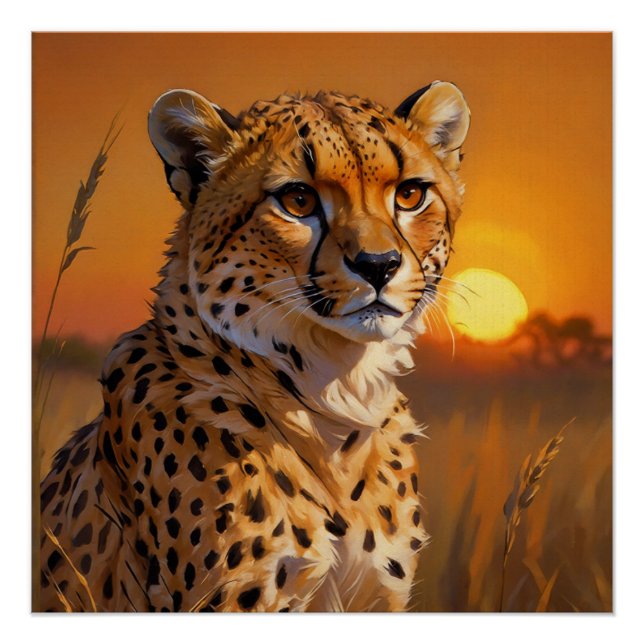 Afrikanische Geparden bei Sonnenuntergang Poster (Vorderseite)