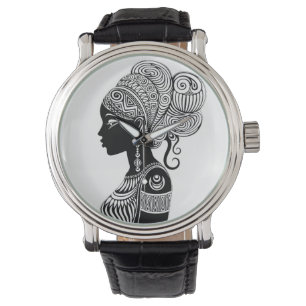 Afrikanische Girl Portrait Tribal Tattoo Armbanduhr