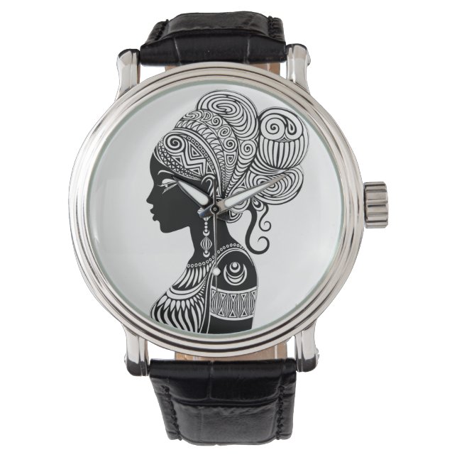 Afrikanische Girl Portrait Tribal Tattoo Armbanduhr (Vorderseite)