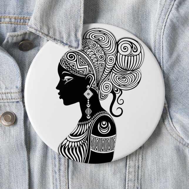 Afrikanische Girl Portrait Tribal Tattoo Button (Beispiel)
