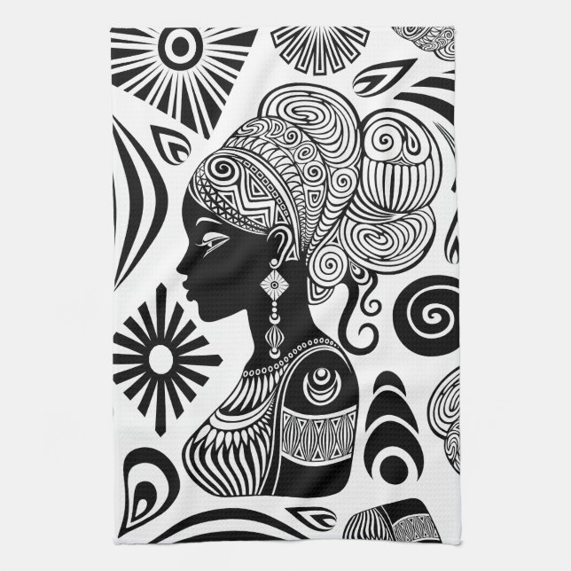 Afrikanische Girl Portrait Tribal Tattoo Geschirrtuch (Vertikal)