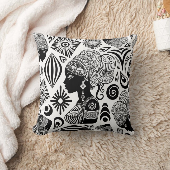 Afrikanische Girl Portrait Tribal Tattoo Kissen (Decke)