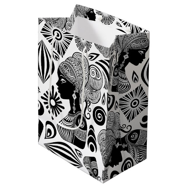 Afrikanische Girl Portrait Tribal Tattoo Mittlere Geschenktüte (Vorderseite Schrägansicht)