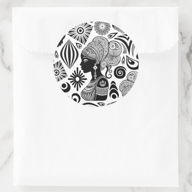 Afrikanische Girl Portrait Tribal Tattoo Runder Aufkleber (Tasche)