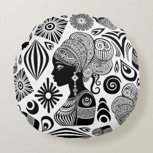 Afrikanische Girl Portrait Tribal Tattoo Rundes Kissen
