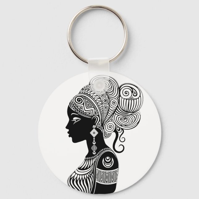 Afrikanische Girl Portrait Tribal Tattoo Schlüsselanhänger (Vorderseite)