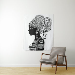 Afrikanische Girl Portrait Tribal Tattoo Wandteppich