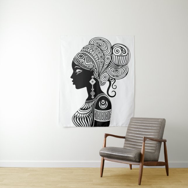 Afrikanische Girl Portrait Tribal Tattoo Wandteppich (Beispiel)