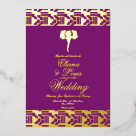 Afrikanische Gold Elephant Marking Hochzeit gepres Folieneinladung