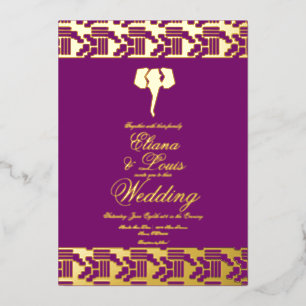 Afrikanische Gold Elephant Marking Hochzeit gepres Folieneinladung