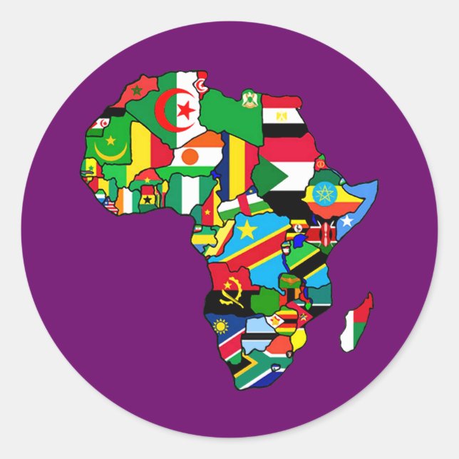 Afrikanische Karte Afrikas Flaggen in Länderkarten Runder Aufkleber (Vorderseite)