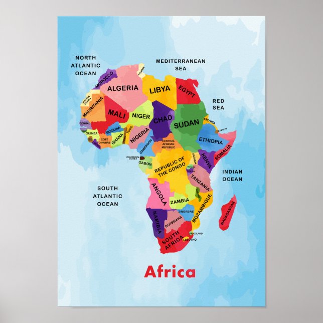 Afrikanische Karte Aquarellbilder Poster (Vorne)