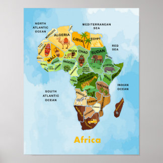 Afrikanische Karte Aquarellbilder-Poster Poster