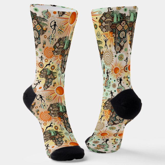 Afrikanische Karte Dekoratives Muster für Stammese Socken (Gewinkelt)