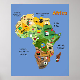 Afrikanische Karte mit dem Flaggen-Artwork-Poster Poster