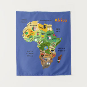 Afrikanische Karte mit Fahnen-Artwork-Band Wandteppich