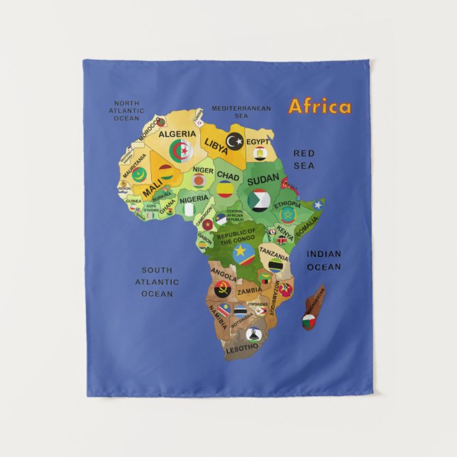 Afrikanische Karte mit Fahnen-Artwork-Band Wandteppich (Vorderseite)
