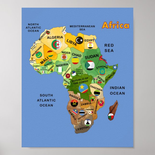 Afrikanische Karte mit Flaggen Poster (Vorne)