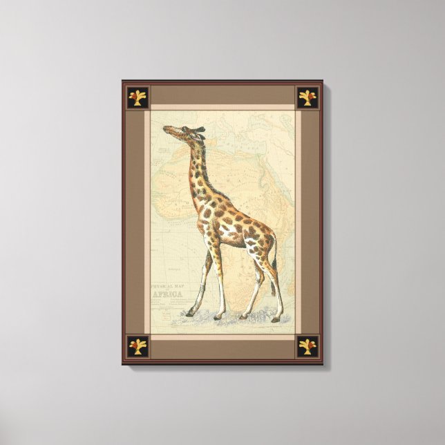 Afrikanische Karte und Giraffe Leinwanddruck (Vorderseite)