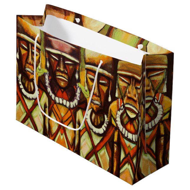 Afrikanische Krieger Große Geschenktüte (Vorderseite Schrägansicht)