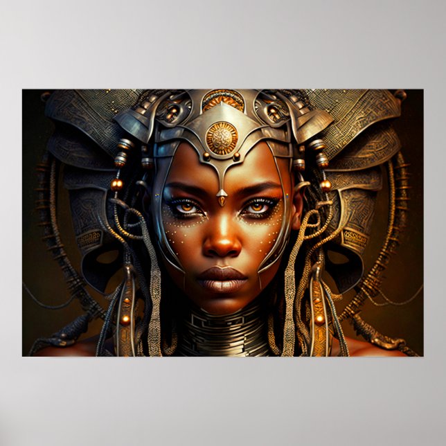 Afrikanische Kriegerprinzessin Afrofuturismus-Rend Poster (Vorne)