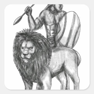Afrikanische Kriegers-Stangen-Löwe-Tätowierung Quadratischer Aufkleber