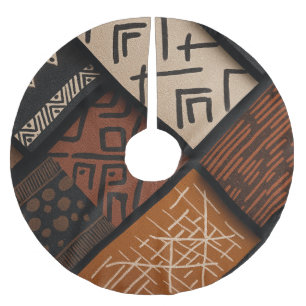 afrikanische Kulturdesigns auf diagonalen Formen Polyester Weihnachtsbaumdecke