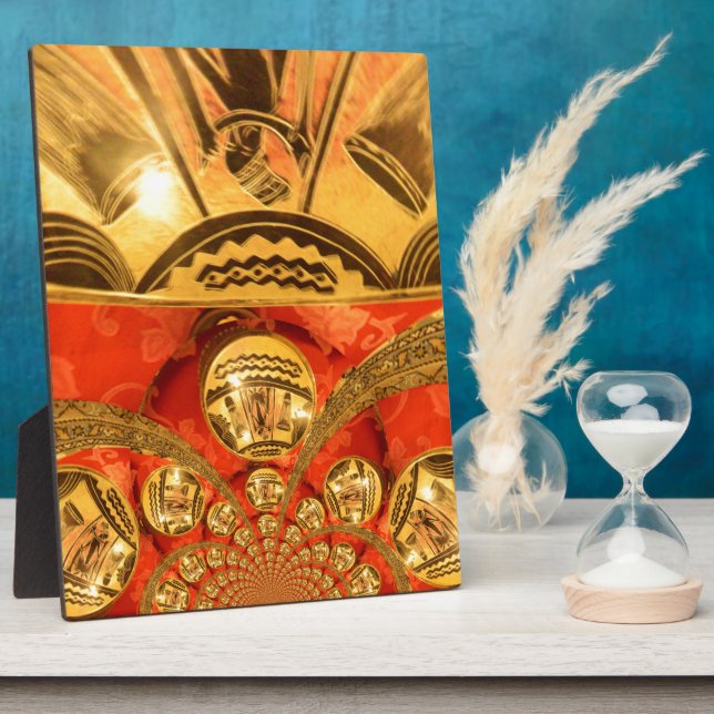 Afrikanische Kulturkunst: Rich Golden Red Design Fotoplatte (Seite)
