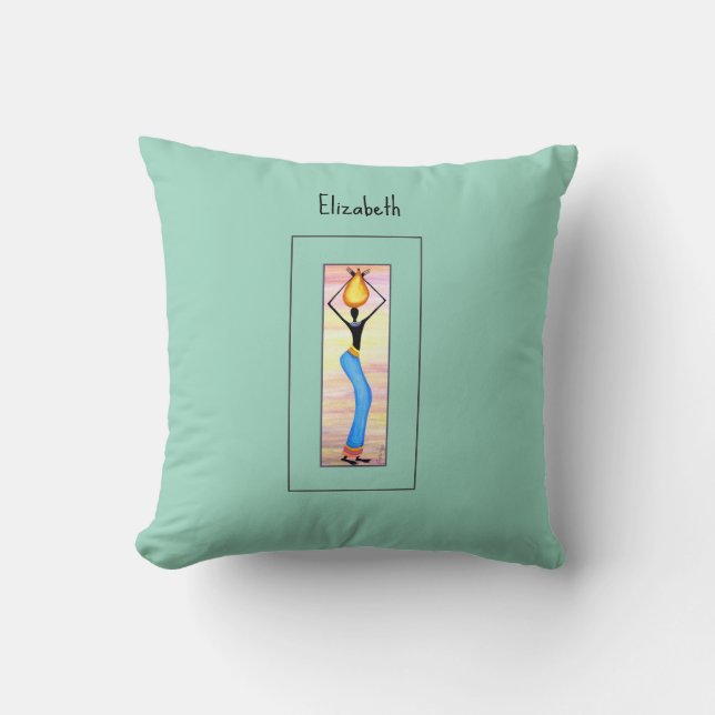 Afrikanische Kunst, elegante Frau, Kokosölverkäufe Kissen (Vorderseite)