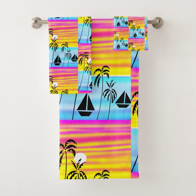 Afrikanische Kunst, tropisches Sonnenuntergang Som Badhandtuch Set (Insitu)