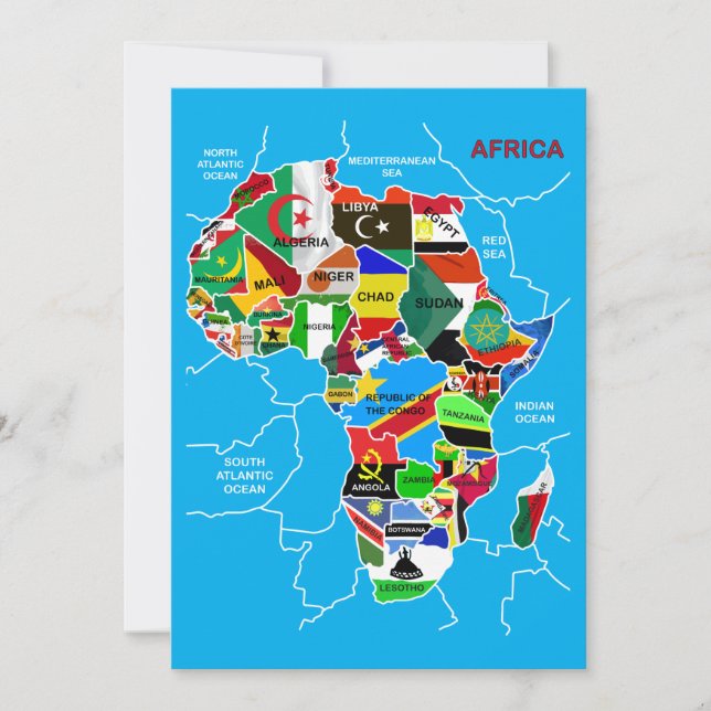 Afrikanische Landkarte mit Flaggenkarte Einladung (Vorderseite)