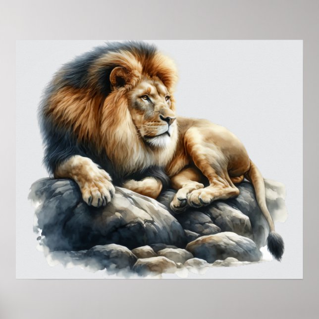 Afrikanische Löwe in Wasserfarbe Poster (Vorne)