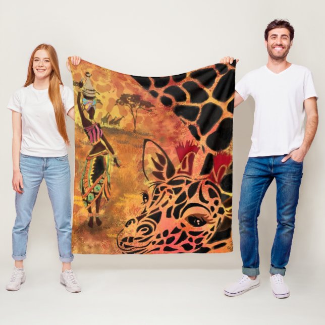 Afrikanische Mädchen und Giraffe Fleece Blanket Fr (Beispiel)