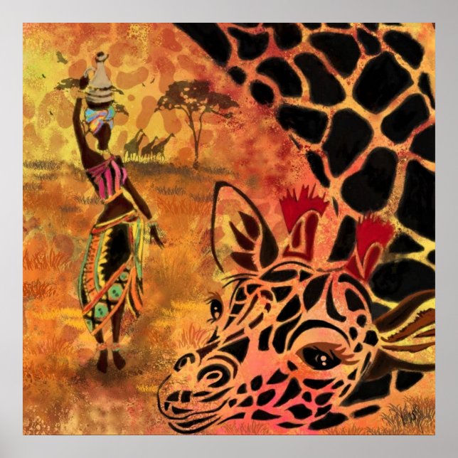 Afrikanische Mädchen und Giraffe Friends Poster Ma (Vorne)
