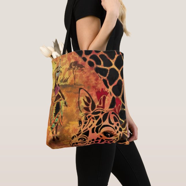 Afrikanische Mädchen und Giraffe Tote Bag Tasche (Von Nahem)